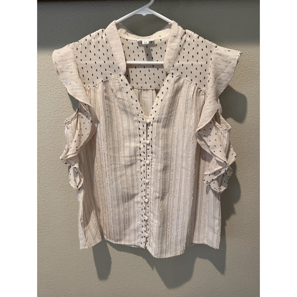 Tribal Women's Mixed Media Blouse Ruffle Cap Sleeve Ivory Size Medium